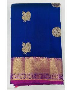 Pure Kanchipuram Silk Saree Body Royal Blue and Border Rani Pink
