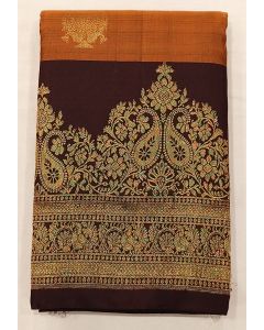 Pure Kanchipuram Silk Saree Body Mustard Boder Dark Brown