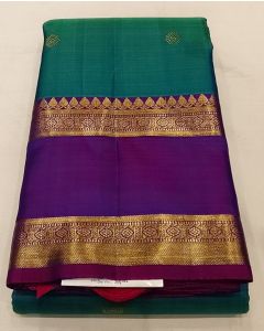 Pure Kanchipuram Silk Saree Body Rama Green Border Lavender