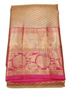 Pure Kanchipuram Silk Saree Body Gold Boder Dark Pink