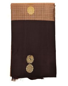 Pure Kanchipuram Silk Saree Body Light Brown Border Dark Brown