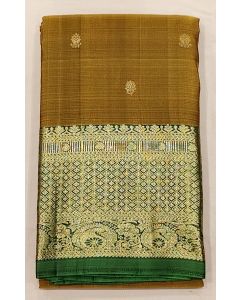 Pure Kanchipuram Silk Saree Body Light Brown Border Green