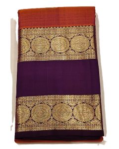 Pure Kanchipuram Silk Saree Body Mustard Border Lavender