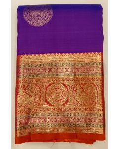 Pure Kanchipuram Silk Saree Body Magenta Border Orange