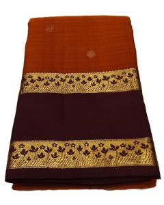 Pure Kanchipuram Silk Saree Body Mustard Boder Dark Brown