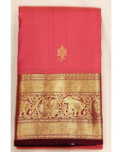 Pure Kanchipuram Silk Saree Body Pink Border Brown