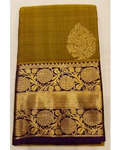 Pure Kanchipuram Silk Saree Body Mehandi Green Border Lavender