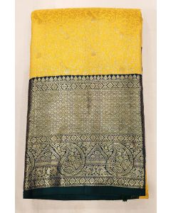 Pure Kanchipuram Silk Saree Body Yellow Border Navy Blue