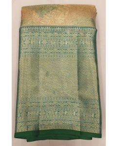 Pure Kanchipuram Silk Saree Body Light Orange Border Dark Green