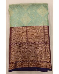 Pure Kanchipuram Silk Saree Body Light Pista Border Dark Lavender