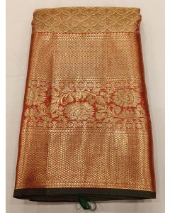 Pure Kanchipuram Silk Saree Body Mustard Colour and Border Dark Green