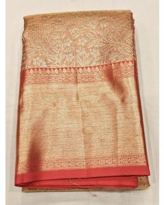 Pure Kanchipuram Silk Saree Body Light Pink and Border Mustard