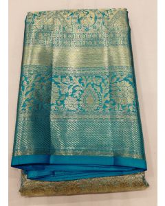Pure Kanchipuram Silk Saree Body Light Blue Border Light Blue