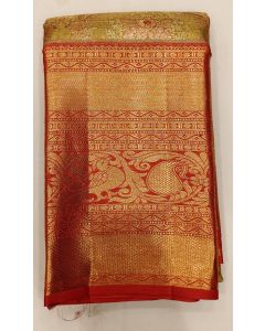 Pure Kanchipuram Silk Saree Body Light Pista Boder Mustard